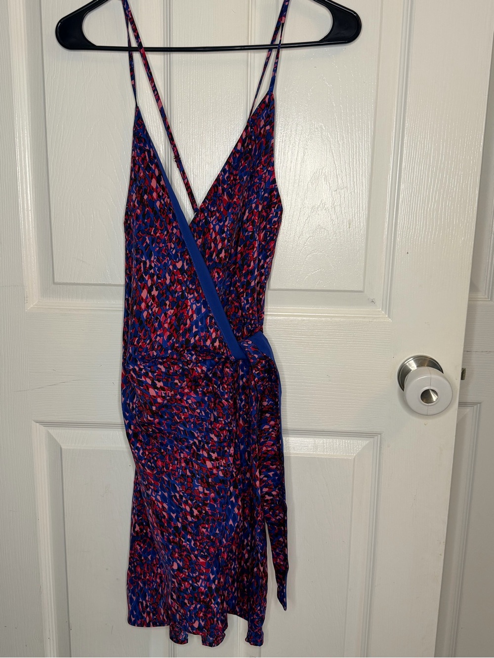 Pink Lily Wrap Dress in Blue & Pink Abstract Print